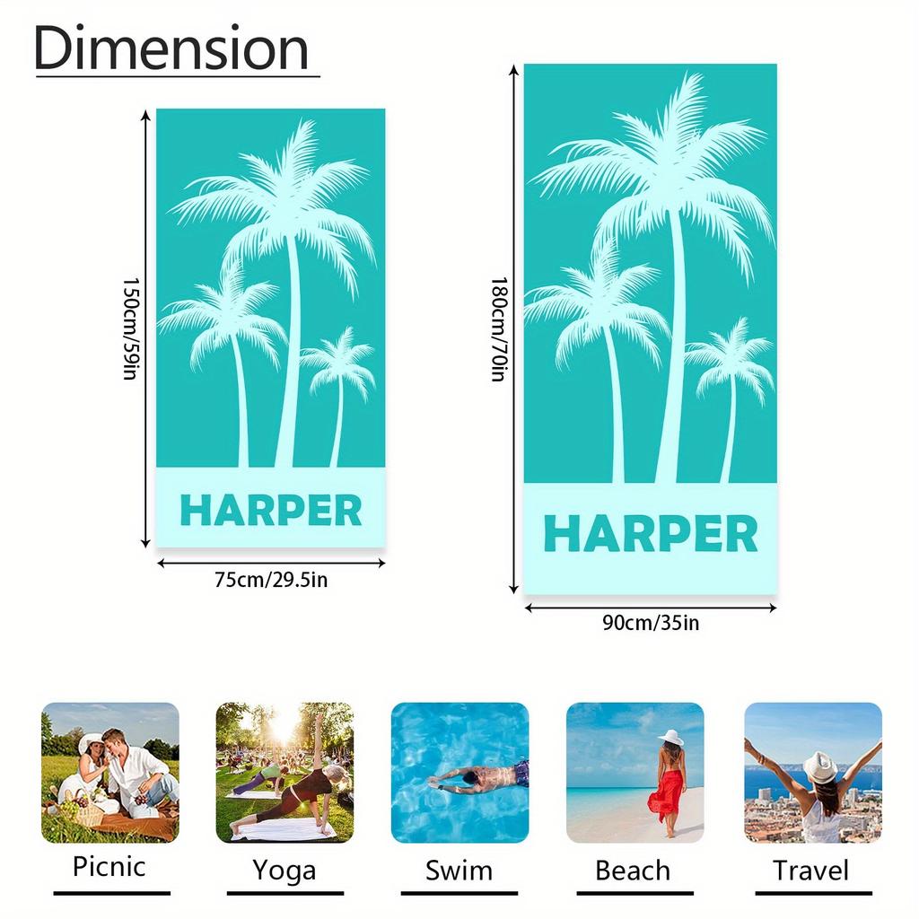 Custom Palm Tree Beach Towel Tropical Print Personalized Name Quick Dry Sand Free Large Bath Towel For Swimming Pool Travel
