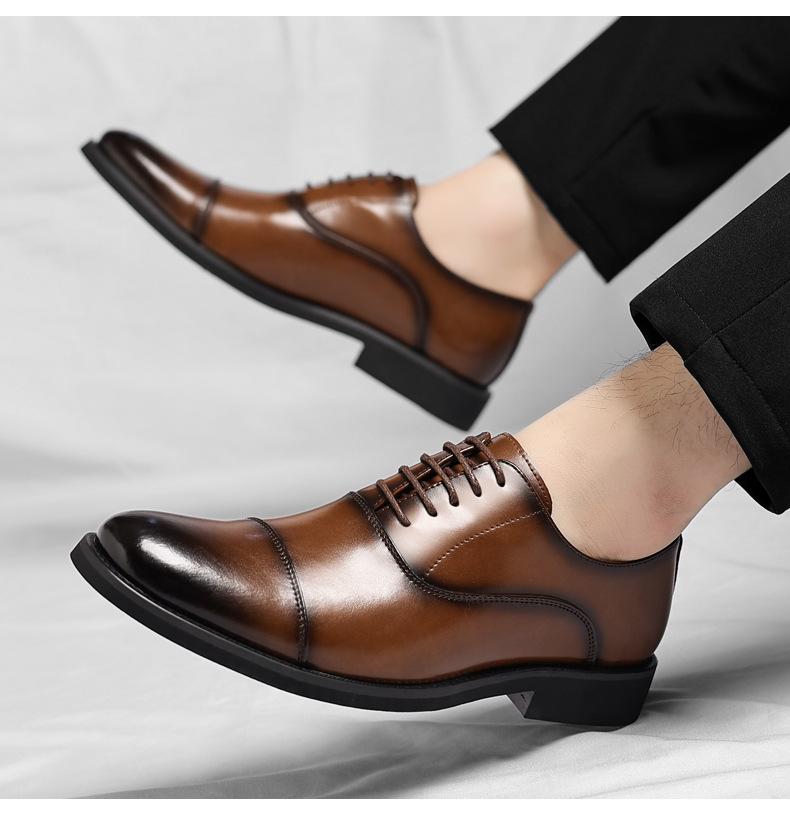 Fashion 2025 New Brown Wedding Shoes for Men Solid Color Fashion Casual Dress Shoes Male Spring Autumn Lace Business Leather Shoe Man