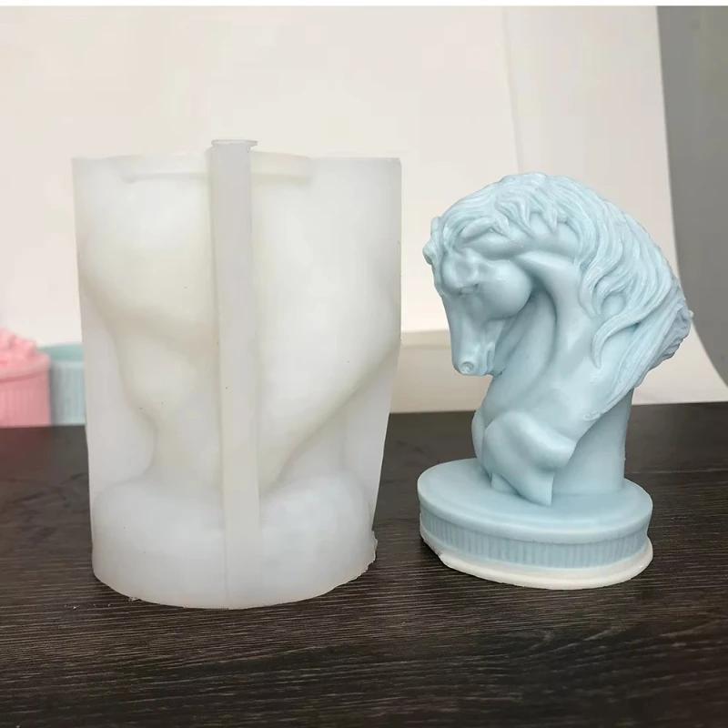 

Высококачественная 3D силиконовая форма для свечей в виде головы лошади с детализированной текстурой гривы - Реалистичные головы коричневых лошадей для самостоятельного изготовления свечей