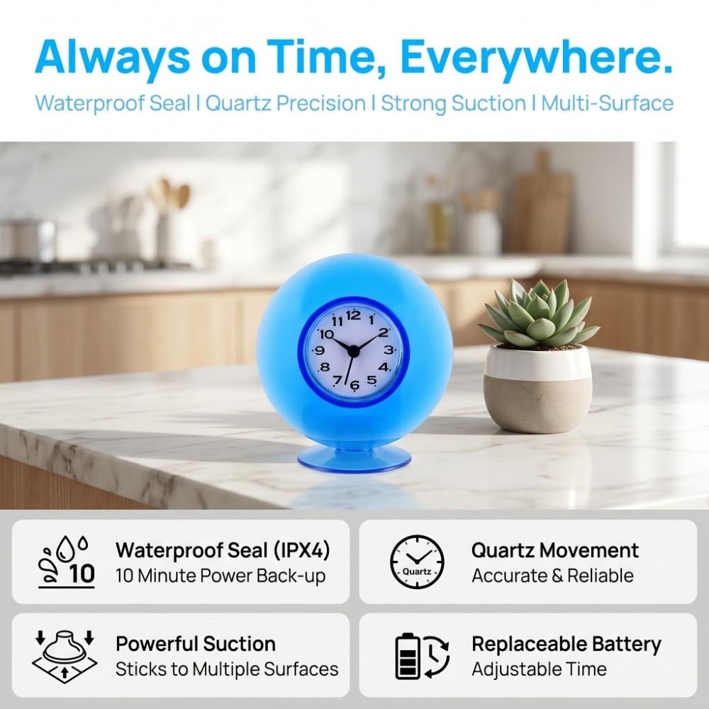 silicone Suction Cup Clock Clear Mirror Bathroom Clock Decoration Mirror Display Clock Sauna