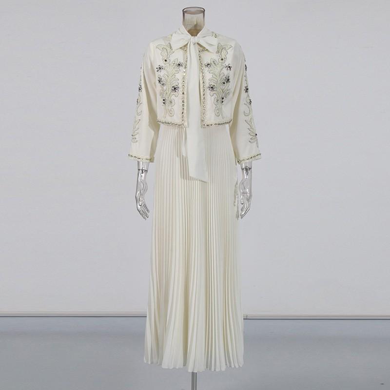 Retro Palace Heavy Industry Diamond-encrusted Two-piece Embroidery Coat Slim Sleeveless Dress Suit Women's