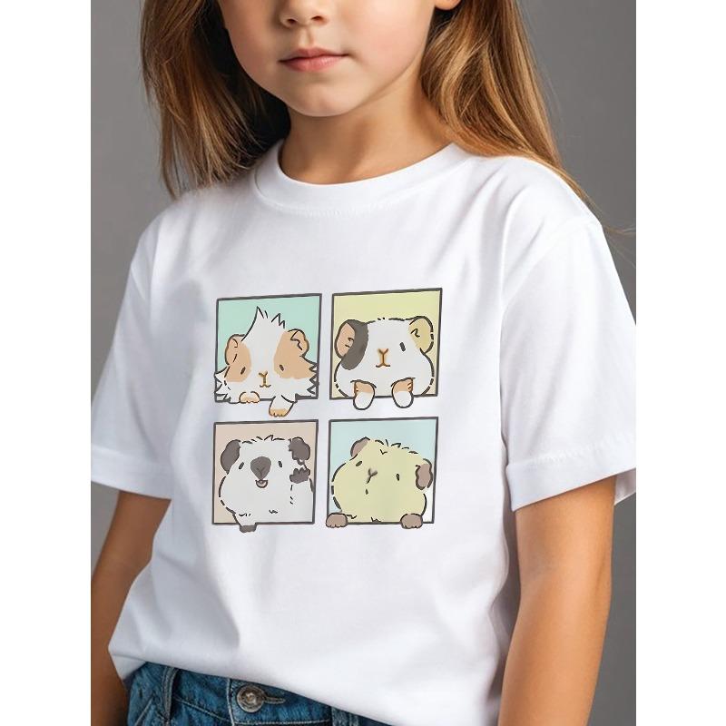 European sizes Girls Round Neck T-Shirt, Stylish Print Short Sleeve Casual Top 110 белый