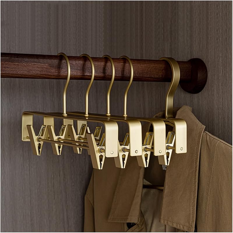 

XINGAKA Вешалки для брюк, вешалки для юбок, 5 штук, алюминиевый сплав, вешалка для платьев, брюк, с большими нескользящими зажимами, золотой золотой