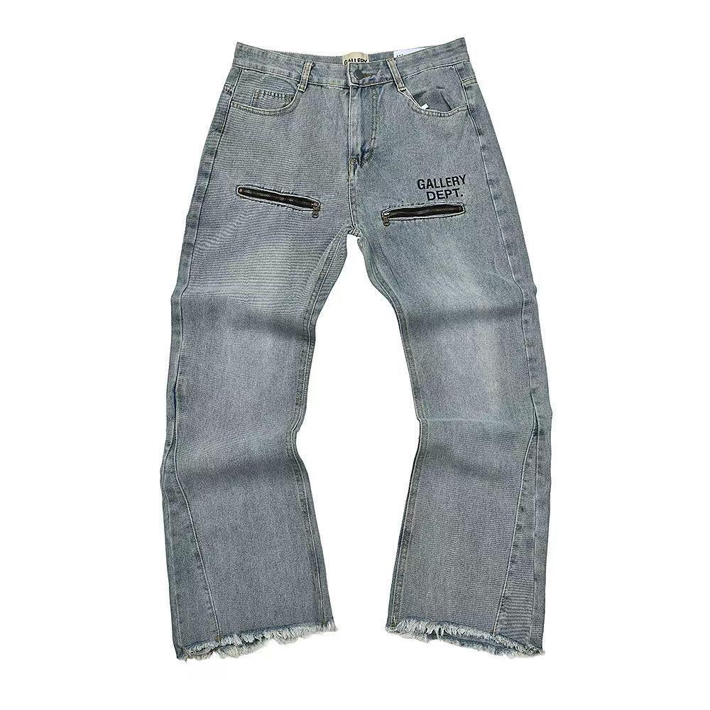 

FlowStreet Fashion 3D Chain Printed Contrast Color Jeans Niche Design High Waist Casual Denim Pants M