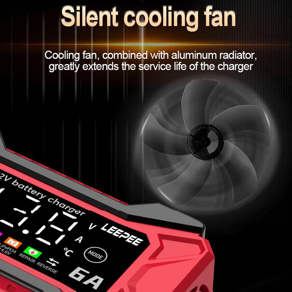 Digital LCD Display 2025 Car Battery Charger Voltage Temperature Detection 12V 6A Intelligent Pulse Repair SUV Motorcycle Truck Overvoltage Protection