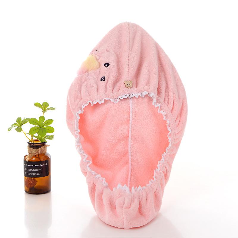 

Новый милый женский платок на голову с фламинго, утолщенный, хорошо впитывающий, эластичная кружевная окантовка, коралловый флис, полотенце для сушки волос, шапочка для сушки волос 25*65 розовый