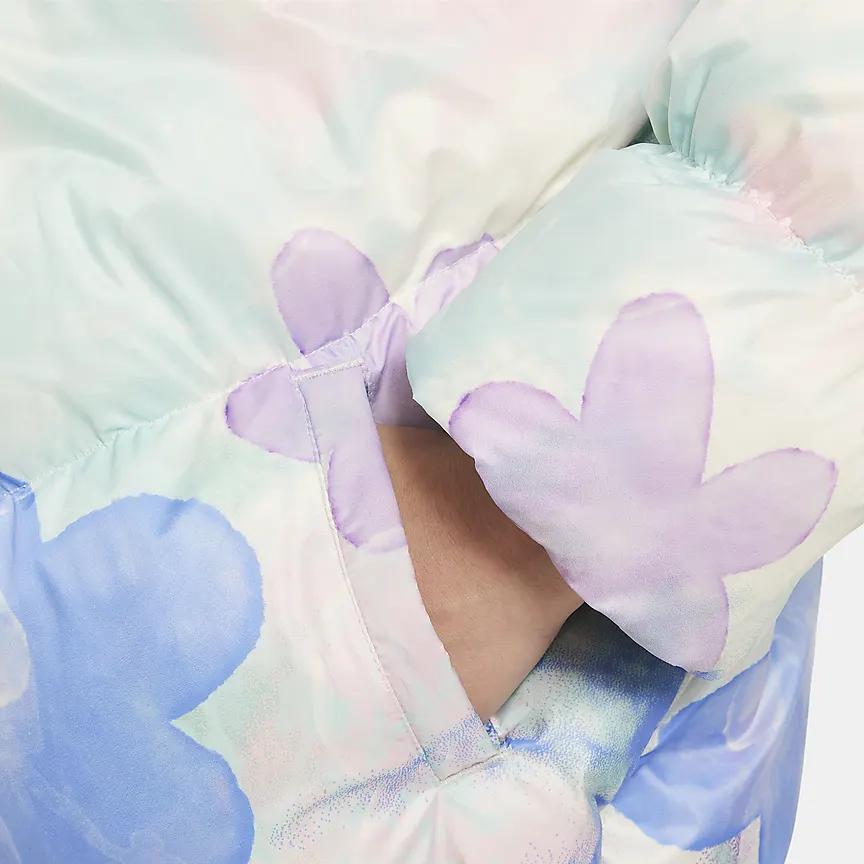 Nike Down Jacket Swoosh Chevron Print Hooded Zipper Casual Kids Jackets Multicolor FZ3436-901