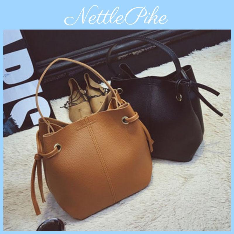 Vintage Inspired Pu Leather Bucket Bag Versatile Large Shoulder Crossbody Tote