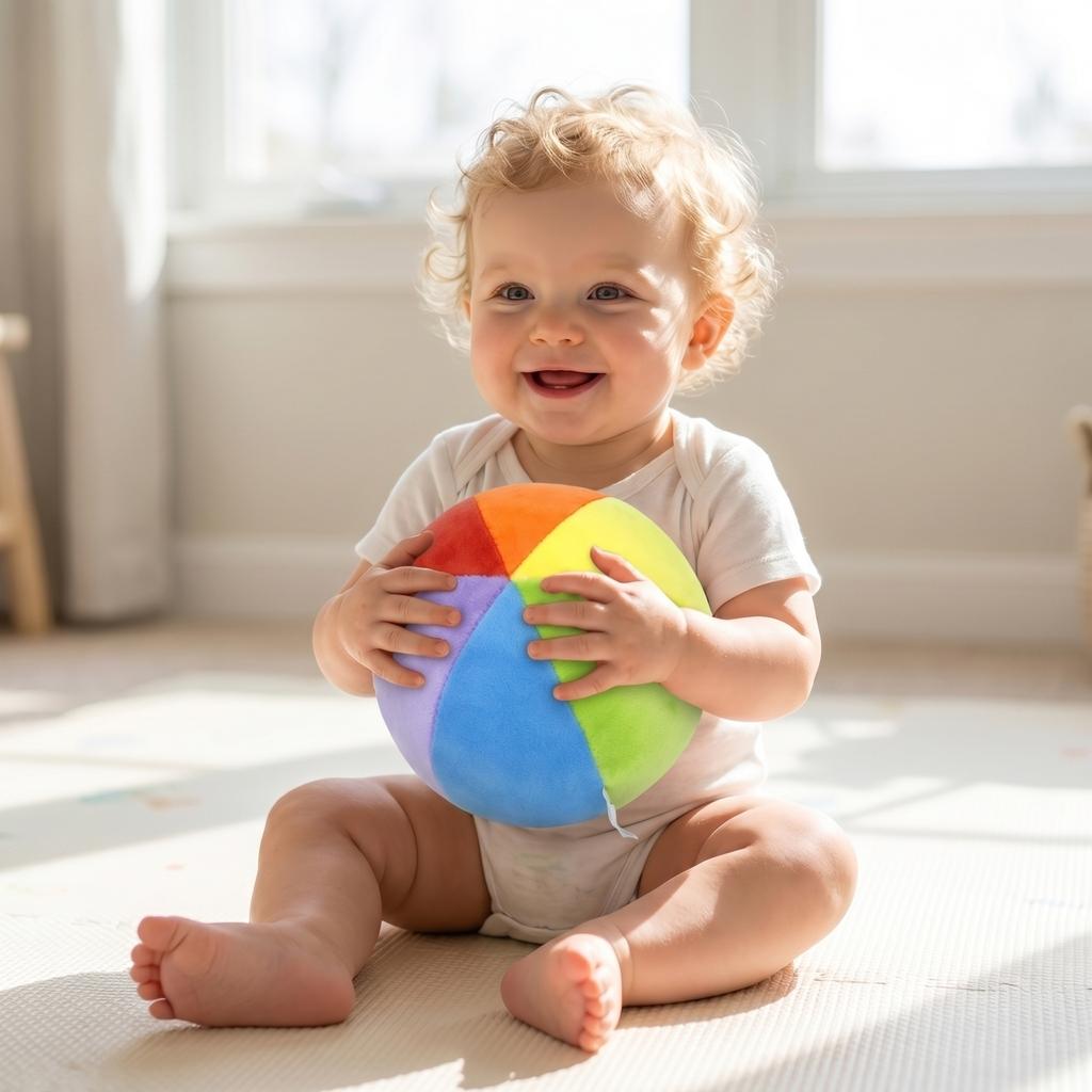 Soft Plush Rattle Ball Baby Handheld Sensory Toy with Bell Inside for Early Development and Hand Eye Coordination