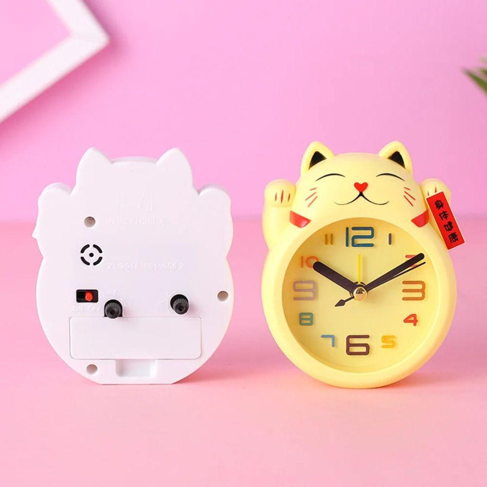 Creative Kids Alarm Clock Cartoon Table Clock Cat Desktop Decoration Lucky Cat Alarm Clock  Student