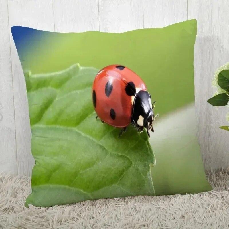 Natural ladybug pattern pillowcase home room decoration office chair living room sofa cushion cover peach skin pillowcase