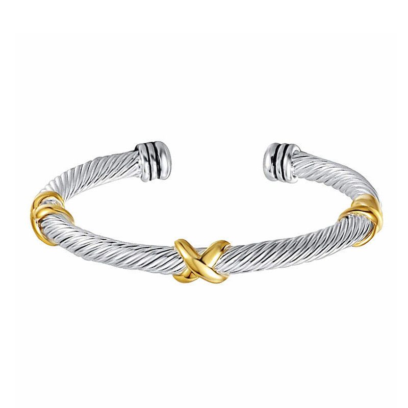 

Official Genuine Open-Ended Titanium Steel Bracelet with Niche Design for Men, Couple s Bracelet, Light Luxury Wristband, 520 Gift for Men X-Shaped Gold Bracelet (Without Diamonds)