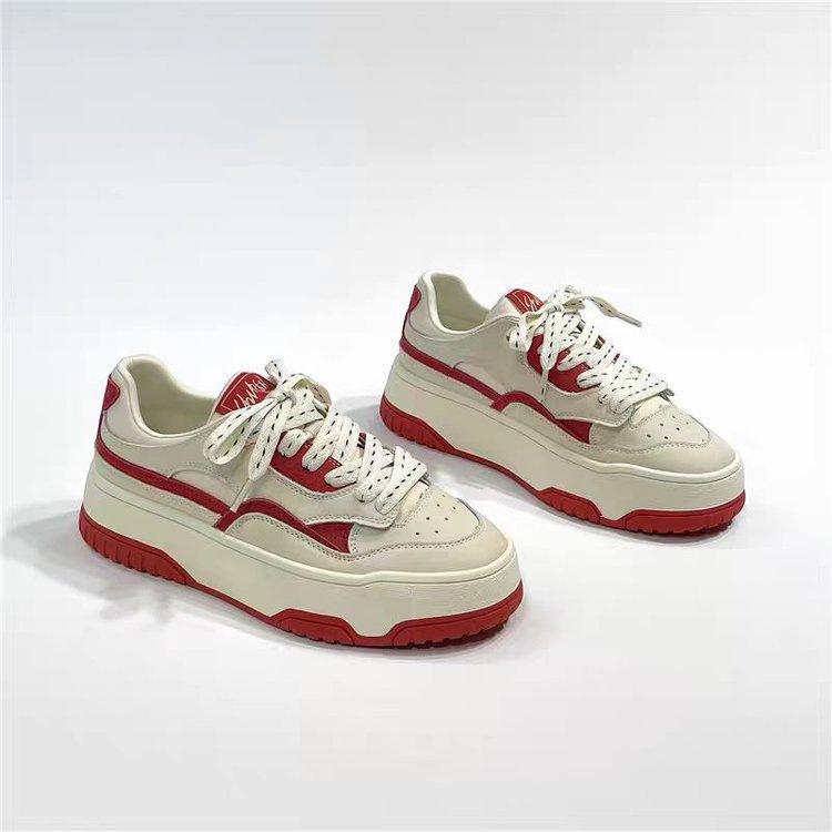 Autumn round head thick-soled leather shoes, new design niche sports shoes 35 красный