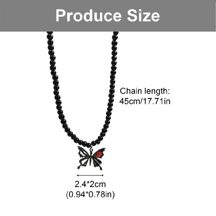 Fashionable Necklace Adornment With Black Crystal Beads Highlighting Heart And Butterfly Symbols For Modern Women