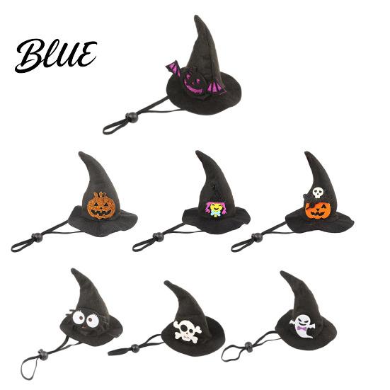 Pet Holiday Outfit Accessory Halloween Cat Witch Hat Fun Hat with Adjustable Elastic Strap Cartoon Ghost Pumpkin Bat Skull for Cats Small