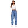 2024 American Retro Women's Mid-Waist Cargo Denim Pants - Casual Straight Leg with Multi-Pockets.