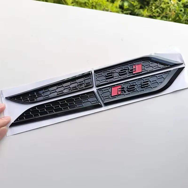 qwe2 RS5 4-Ring logo ABS Black Car Hood Front Grill Emblem Rear Trunk Badge Sticker RS5 Sticker RS5 Car Fender Side Emblem
