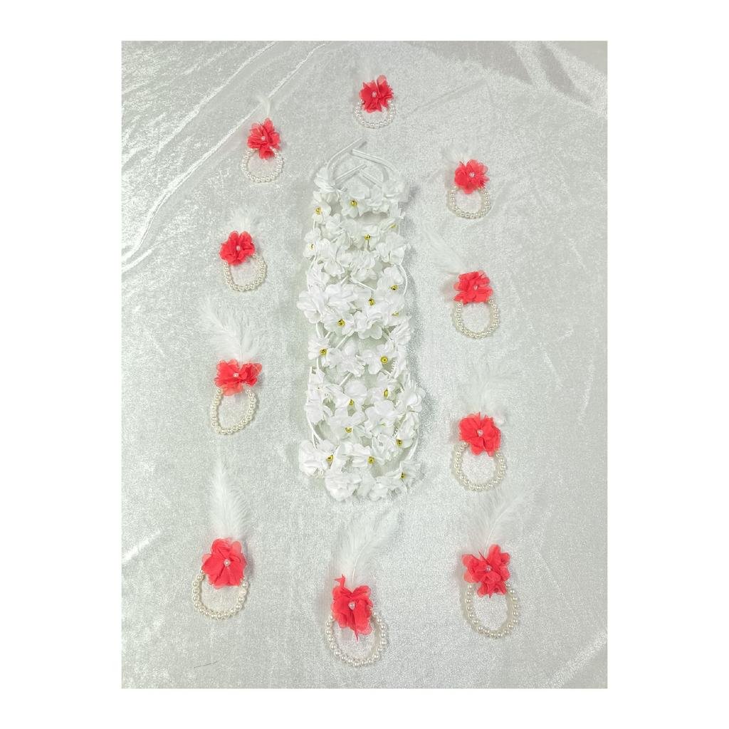 White Laser Rose And Pearl Bridesmaid Crown And Bridesmaid Bracelet, Henna Night, Bachelorette Party, Bride To Be