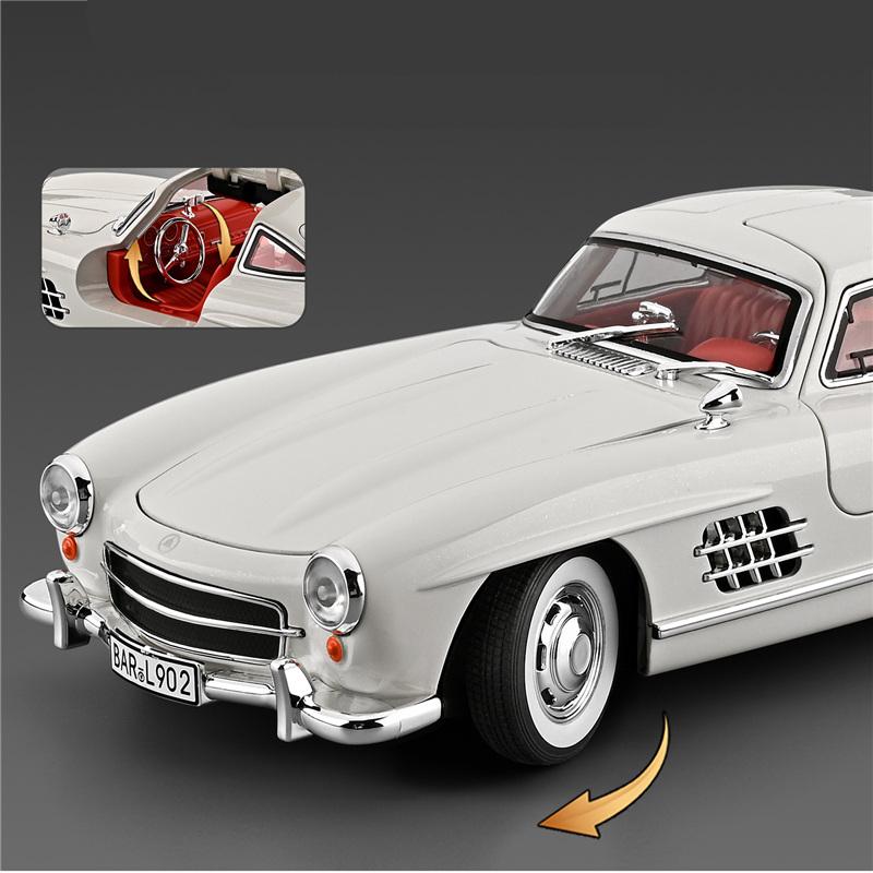 1/18 Benz 300SL Legering Klassisk Sportsbil Modell Støpte Metall Retro Gamle Kjøretøy Bilmodell Høy Simulering Lyd Lys Leker for Barn Gave