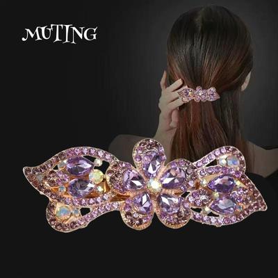 Korean Style Rhinestone Crystal Hair Clip - Adult Large Spring Clip for Ponytails