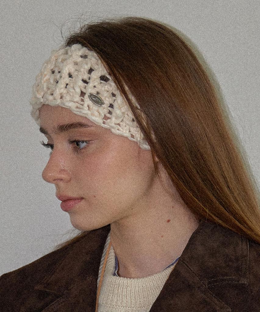 Slowslowly Sleeve Handmade Crochet Knit Big Wool Hairband _ Cream