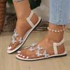 Summer women's round head flat-soled sandals transparent strap rhinestone butterfly flower ankle strap sandals versatile and fresh