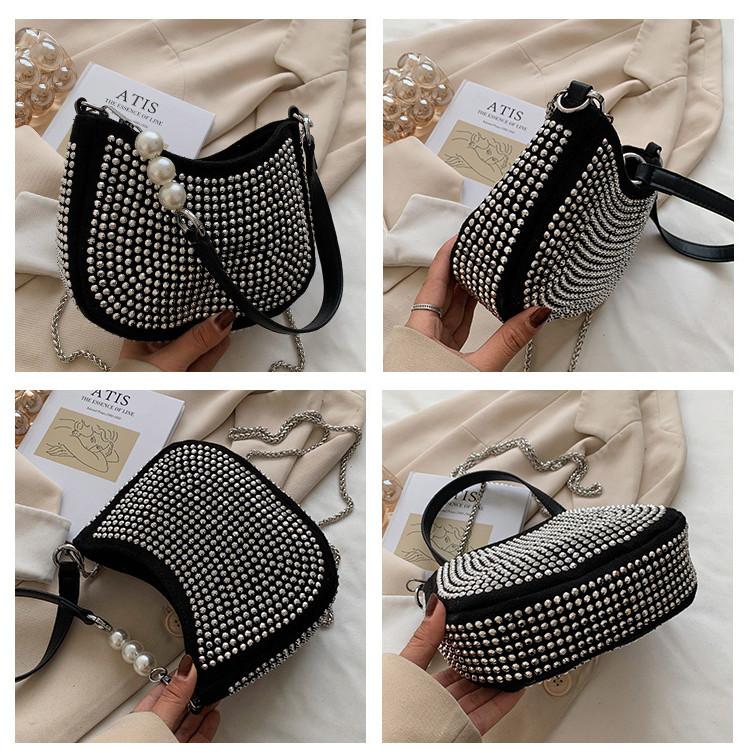IELGY Chain Bright Diamond Female Bag Fashion Trend One-Shoulder Underarm Bag Casual Simple Diagonal Portable Female Bag