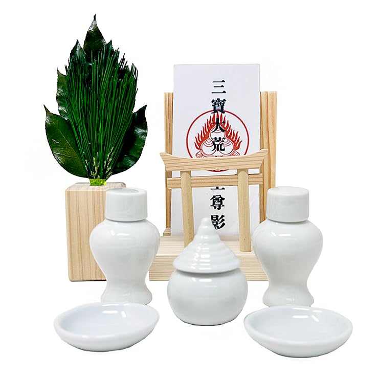 [A&K] Mini S Arajin Pine Square Stand with Torii Gate, Kamidana Set for Kitchen, Kitchen, and Stovetop God. Handmade by Artisans. Includes Torii