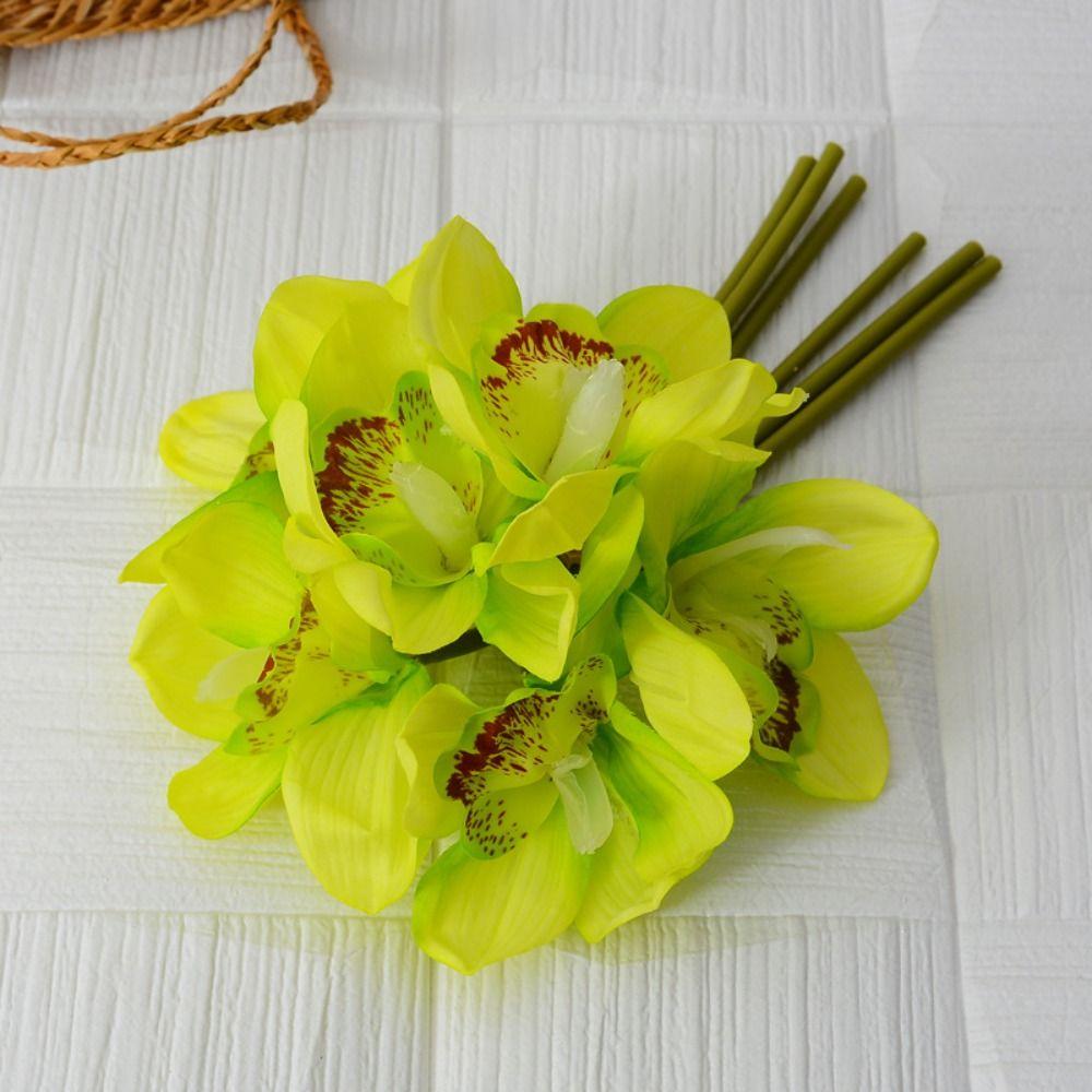 6 Heads Artificial Cymbidium Flowers Real Touch Magnolia Branch  Birthday Decor