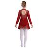 Girls Sparkling Mesh Dance Dress Long Sleeve Keyhole Back Leotard for Ice Skating Ballet Costume
