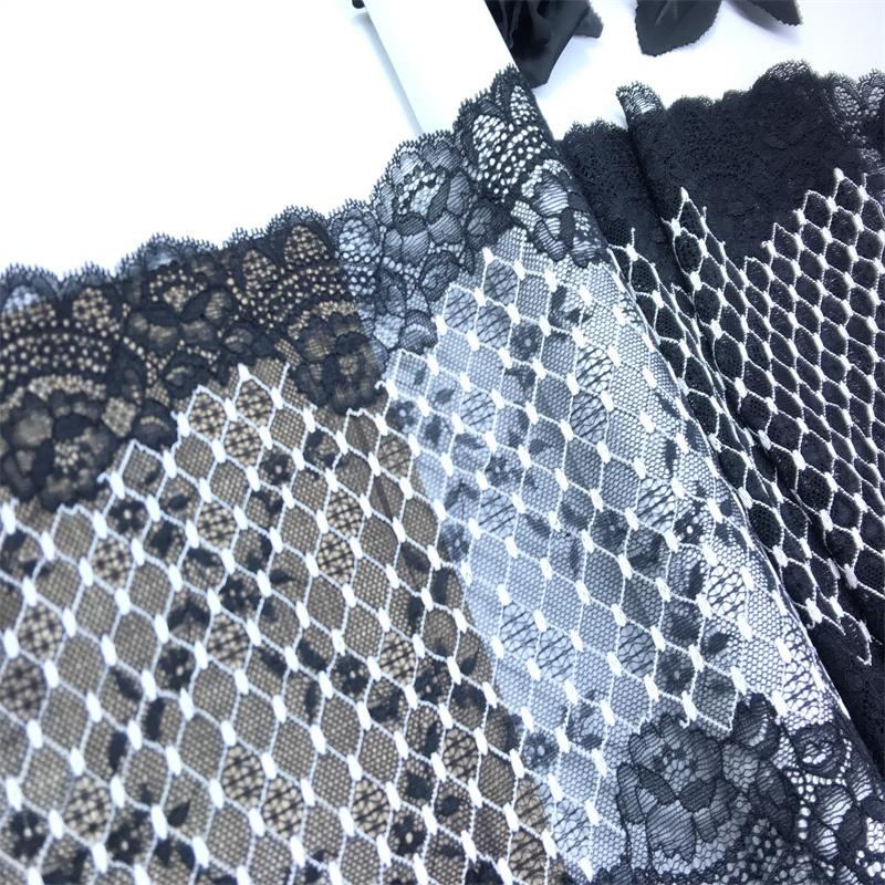 23.5cm wide Black Stretch Spandex Lace, Elastic Mesh Lace Fabric for Lingerie, Bra, Underwear, Sewing & Crafting