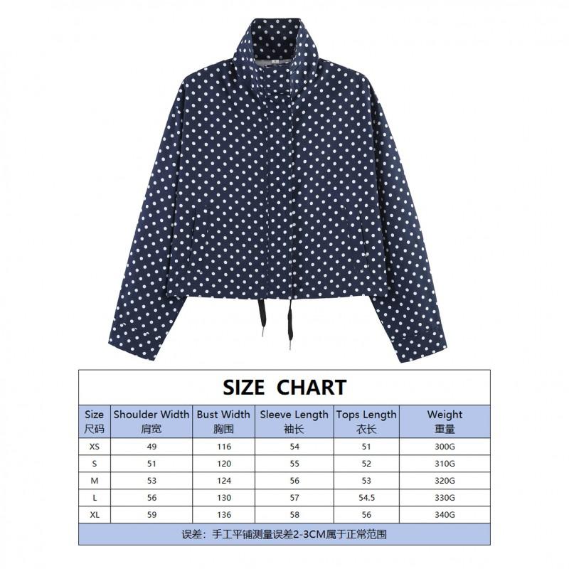Womens Stand Collar Long Sleeve Colorblock Polka Dot Drawstring Jacket Short Outerwear