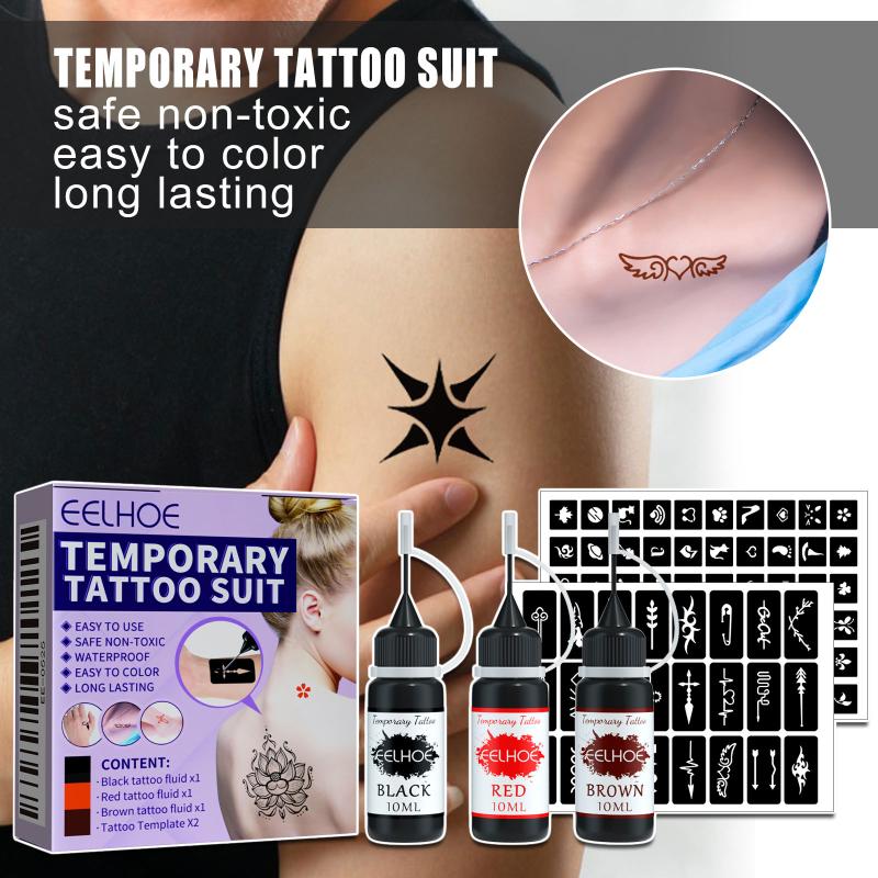 Juice Tattoo Set for Skin Waterproof Embroidery Template Temporary Tattoo Liquid for DIY Body Art and Celebrations