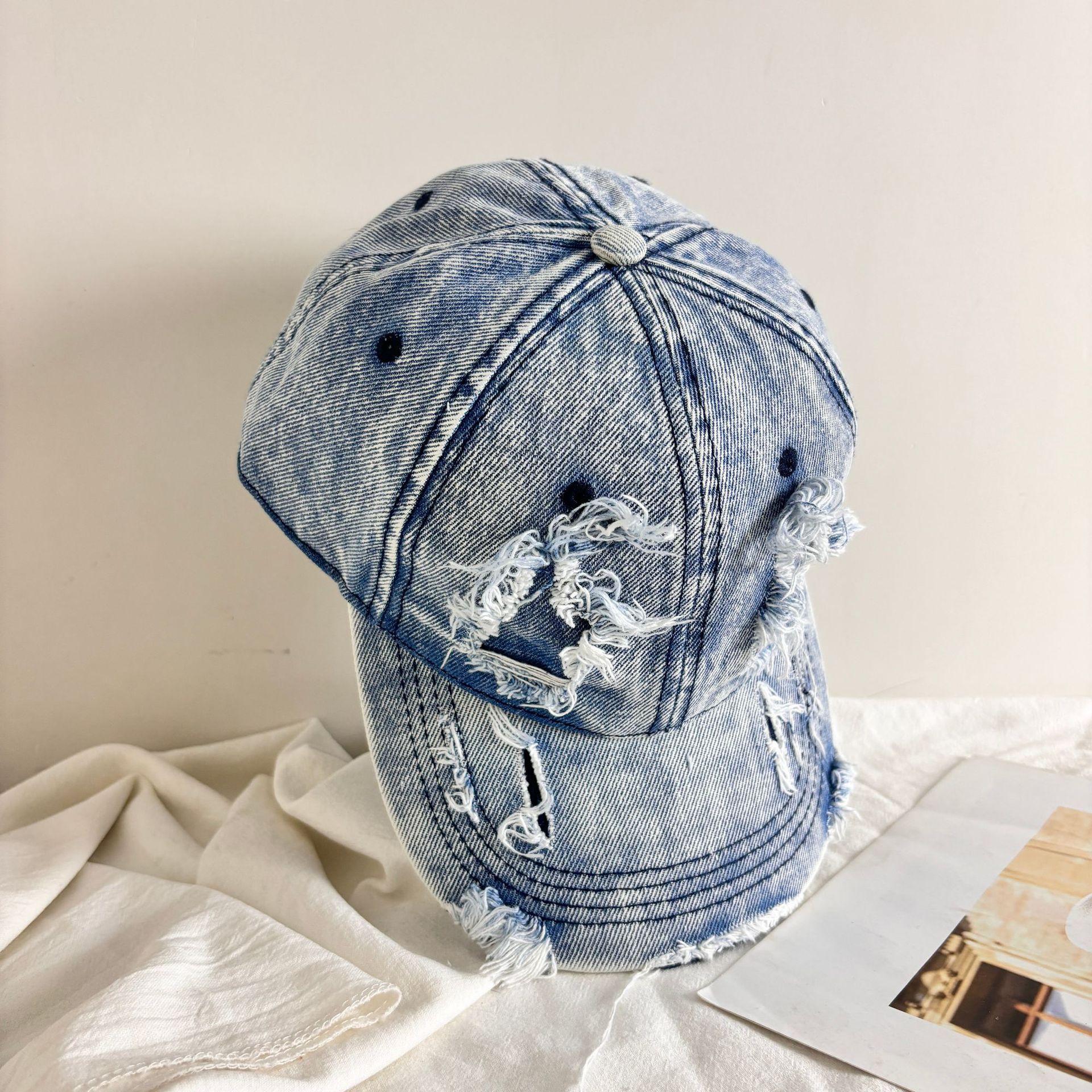 

Новая потертая джинсовая бейсболка, персонализированный гофрированный уличный козырек, мужская и женская большая кепка, маленькая кепка с отливом M（56-58cm） светло-синий