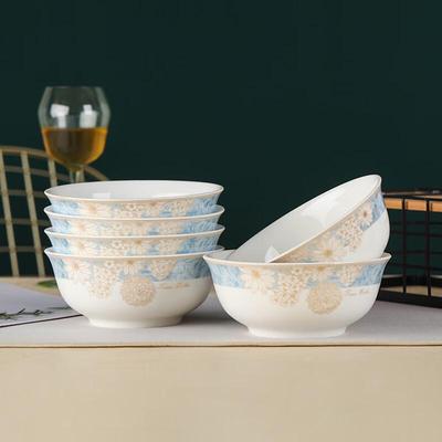 Haoya Jingdezhen Ceramic 6-inch Noodle Soup Bowls Set of 6 - Time Walk Pattern