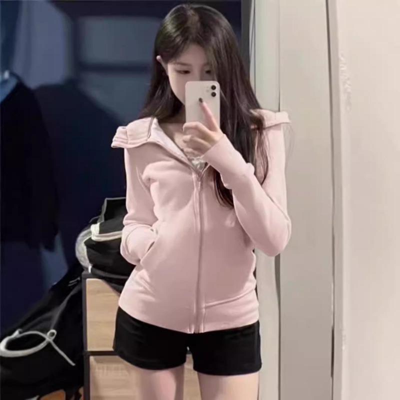 Women's 2024 Slim Fit Spring and Early Fall Pink Jacket and Sweater
