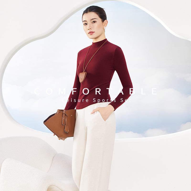 Autumn/Winter Tencel Wool Slim Fit Semi-High Neck Korean Style Warm Top