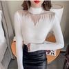Mesh Spliced Half-High Neck Knit Top for Women - Stylish Slim-Fit Sweater for Spring & Autumn