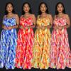 Women's Fashion Sexy Printed Strappy Pleated Wide-Leg Jumpsuit