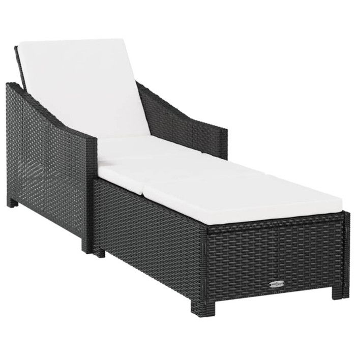 VidaXL Chaise longue avec coussin blanc crème Résine tressée Noir