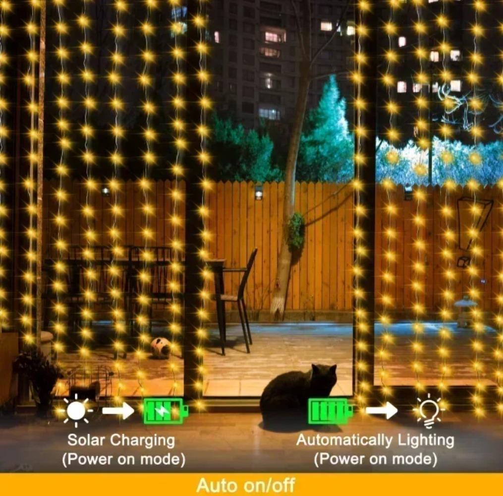 Solar Curtain Light LED Outdoor Waterproof 300leds Garland Decor String Lights Yard Christmas Fairy Wedding Party Terrace Garden