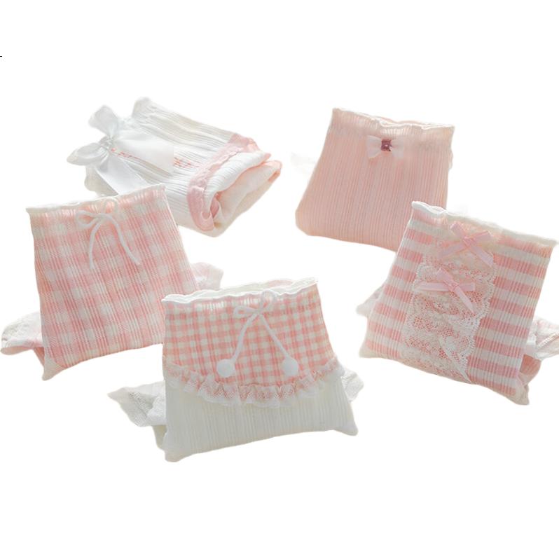 Neixiaoban Women's 5-Pack Pure Cotton Antibacterial Crotch Breathable Mid-Waist Triangle Underwear XL
