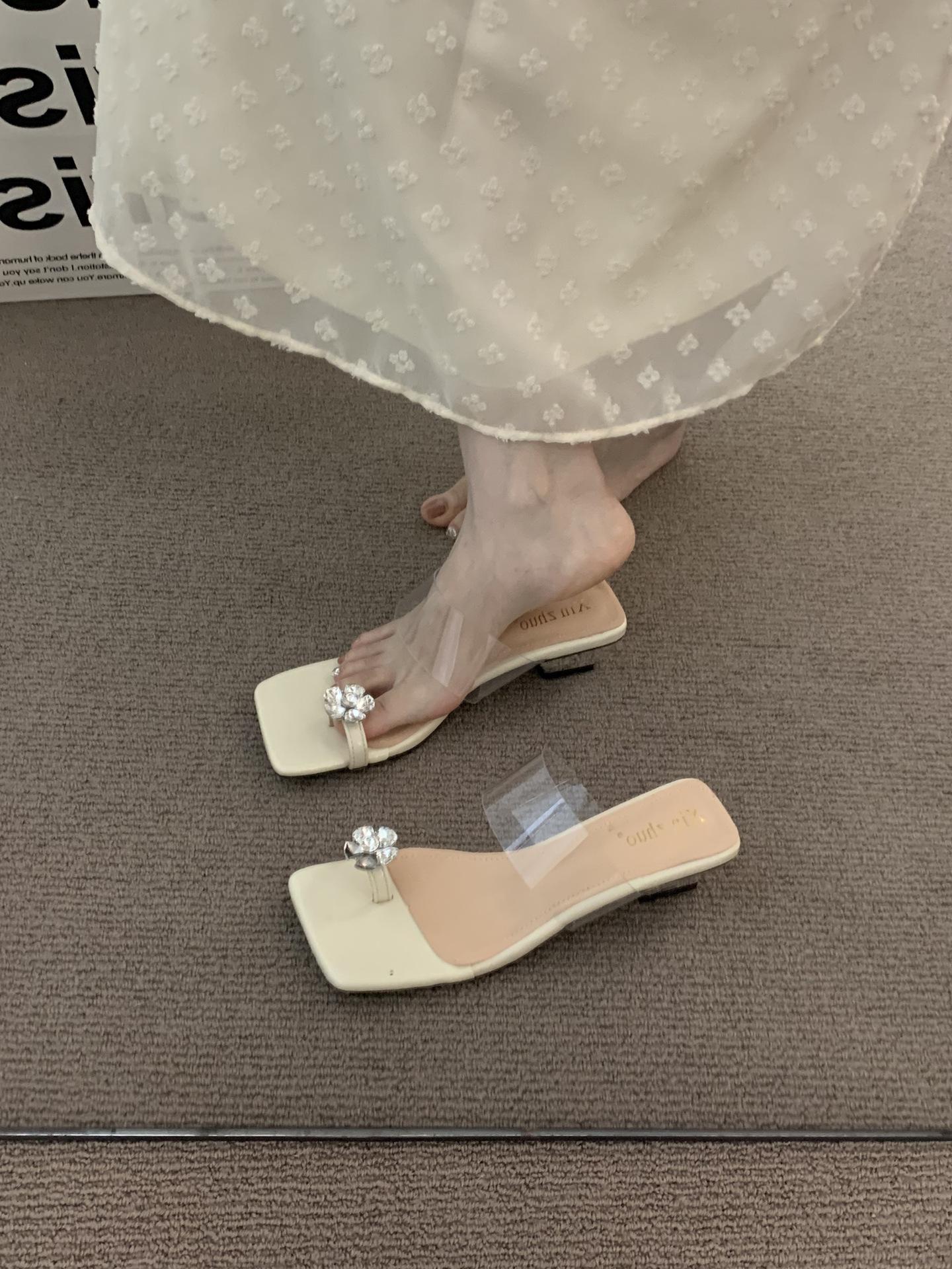 

XINZHOU niche thick heel leopard print cool slippers women wear 2025 spring and summer word with fairy evening 39