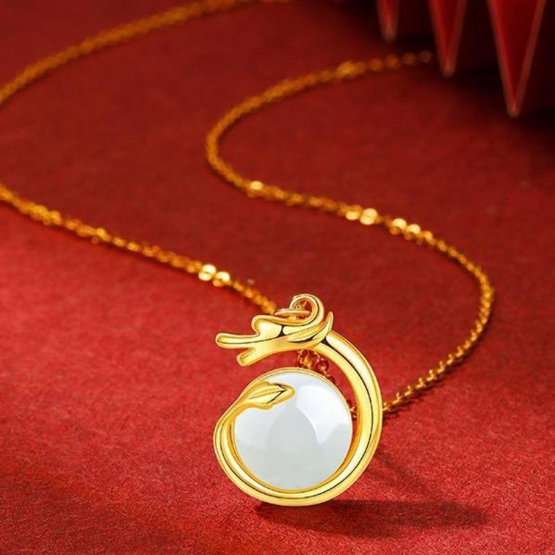 Xianglong Play Bead Necklace Female Niche Guochao Natal Zodiac Dragon Cute Fun Golden Dragon Collarbone Chain Dragon Necklace
