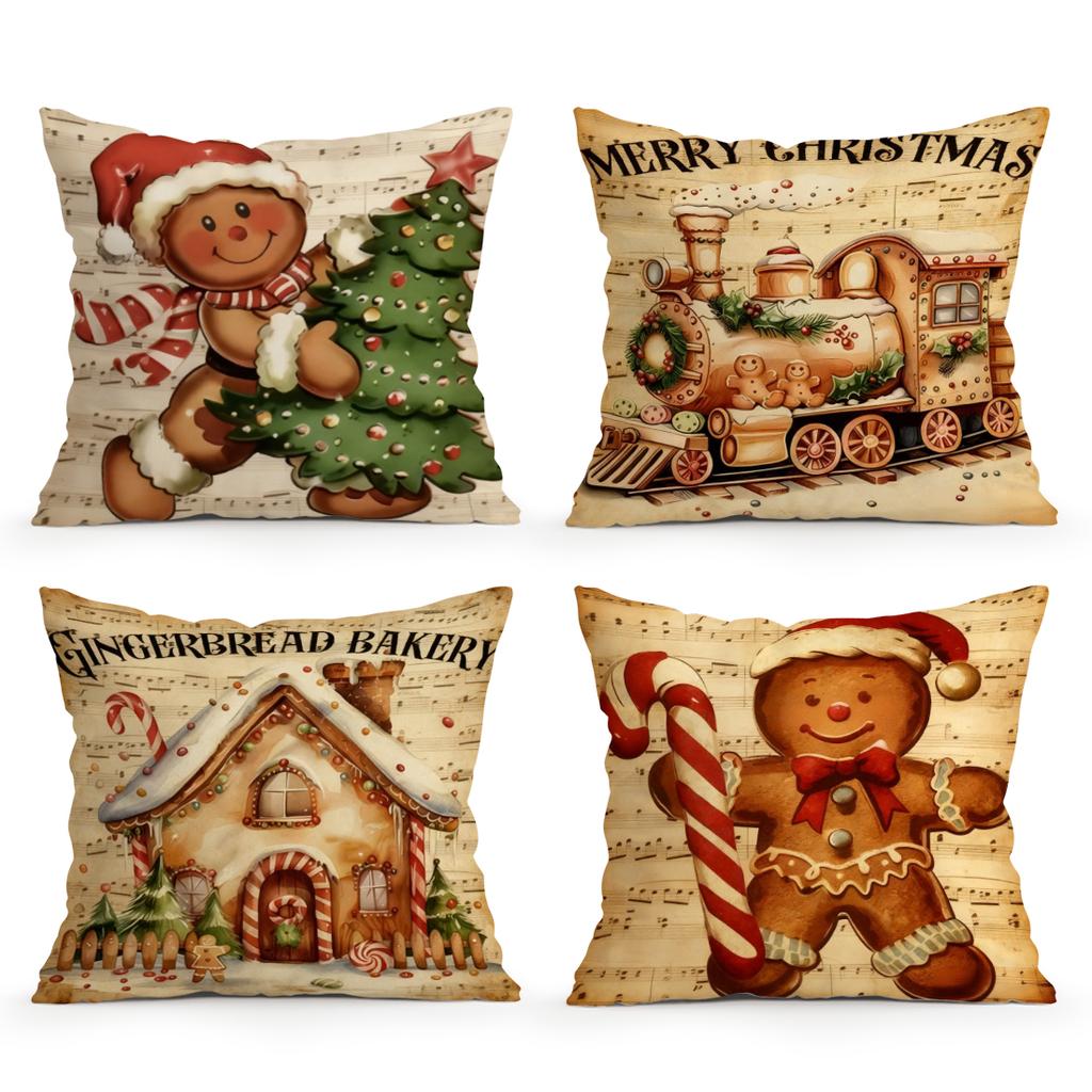 Christmas Gingerbread Man Pillowcase Printed Polyester 40/45/50cm Throw Pillowcover Decor Sofa Cushion Pillowslip Home Decor