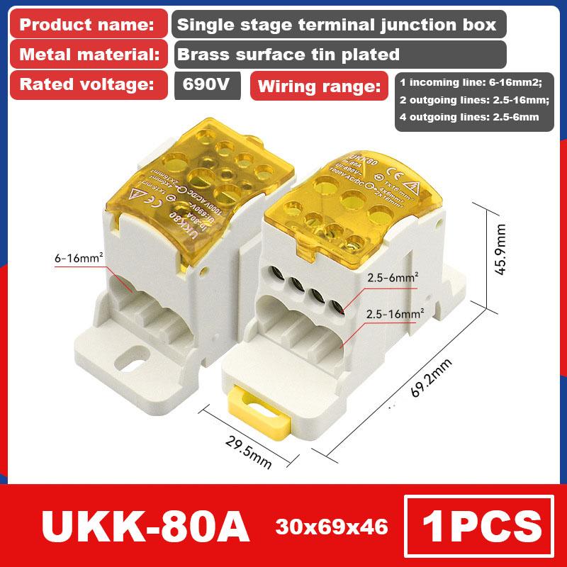 UKK 80/125A Einphasen-Verteilerkasten Drahtverbinder Hochstrom-Haushalt in einen Mehrfachsteckdosen-Klemmblock Schienenverteilerkasten