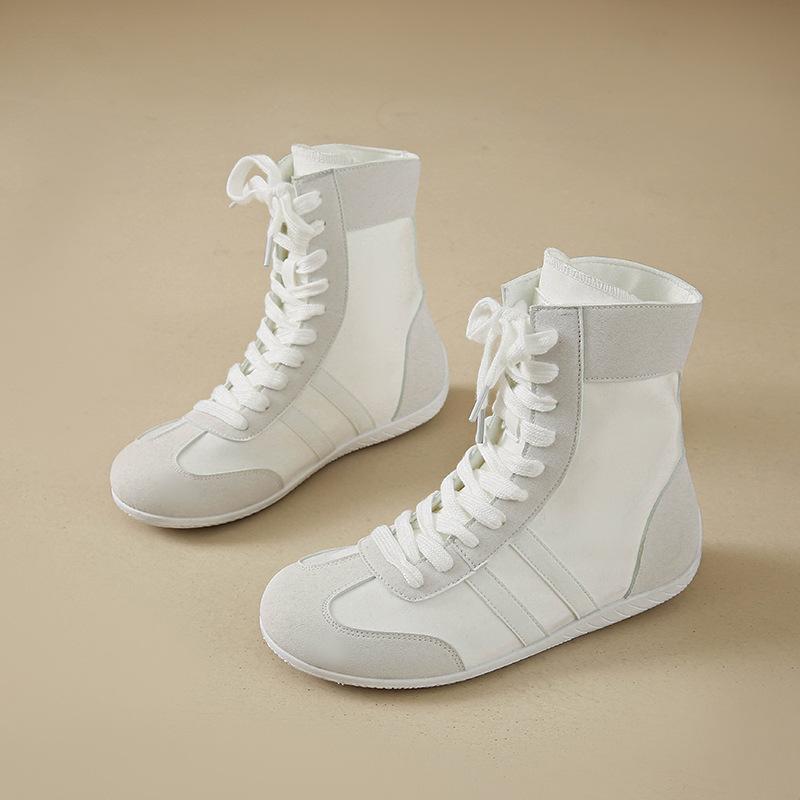 Flat-bottomed high-top shoes women's 2025 spring and summer new versatile casual shoes lace-up short boots thin boots