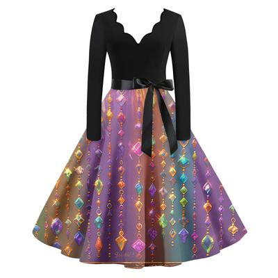 Damska Codzienna Moda Dekolt V Długi Rękaw Drukowana Sukienka Długa w Stylu Vintage