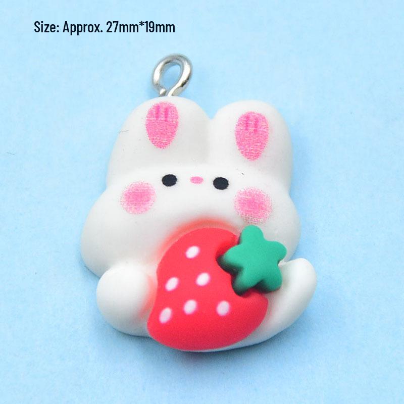 Colorful Resin Strawberry Rabbit Charm Earring & Keychain Accessory - DIY Jewelry