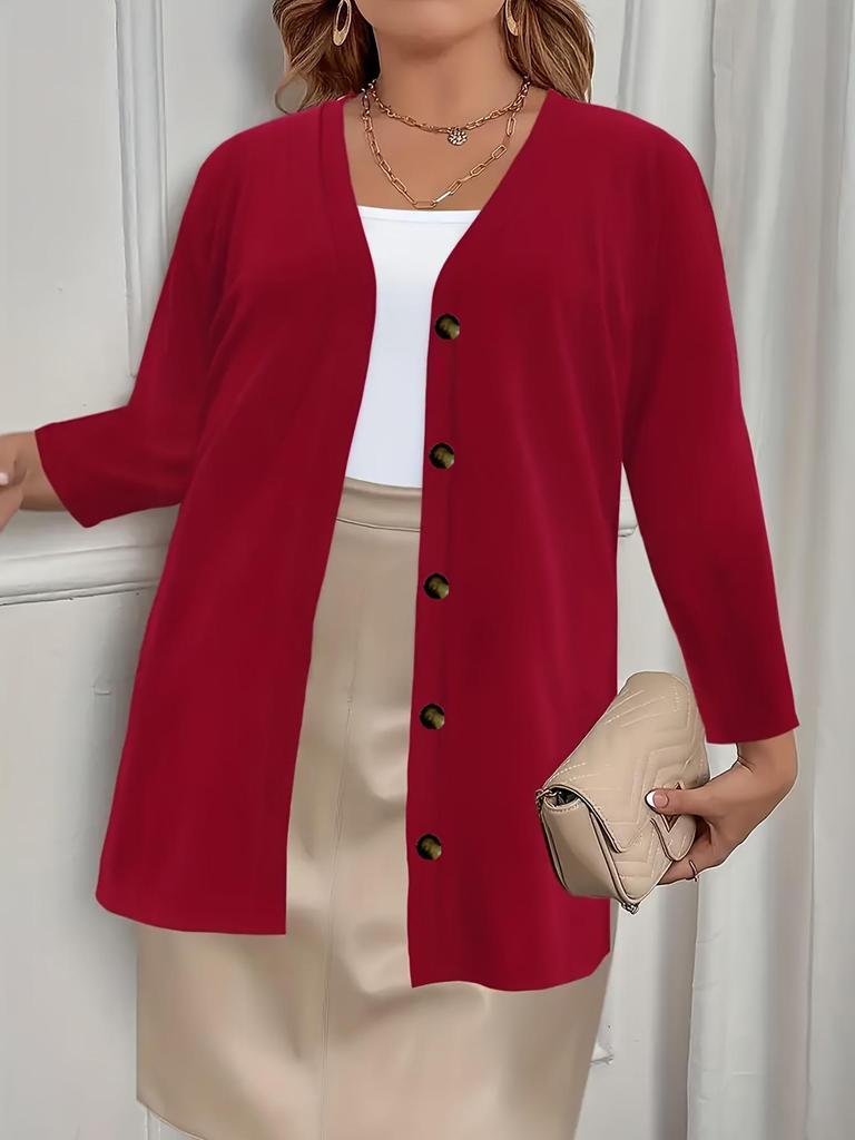Elegancki kardigan damski plus size z długim rękawem zapinany na pięć guzików